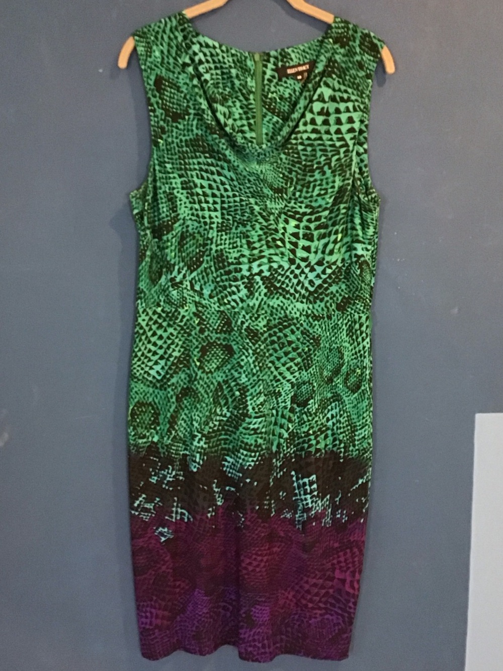Ellen Tracy Green to Purple Ombre Snake-Print Midi Dress